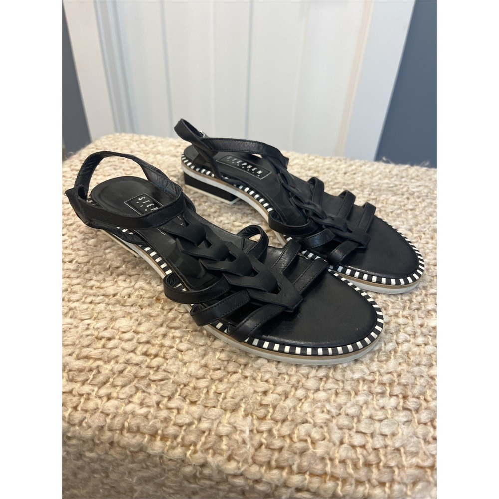 Stephen Venezia Women's Black Leather Dress Sandals‎ Size 38 US 9 M Strappy